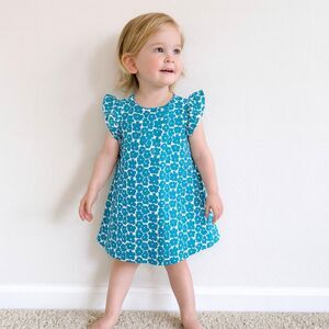 Bleu Comme Gris Paris Girls Dress Size 2 Blue Floral Cotton Ruffle Sleeve EUC